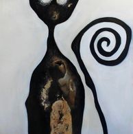 Acrylbild abstrakte Kunst Katze schwarz Cornelia Hauch